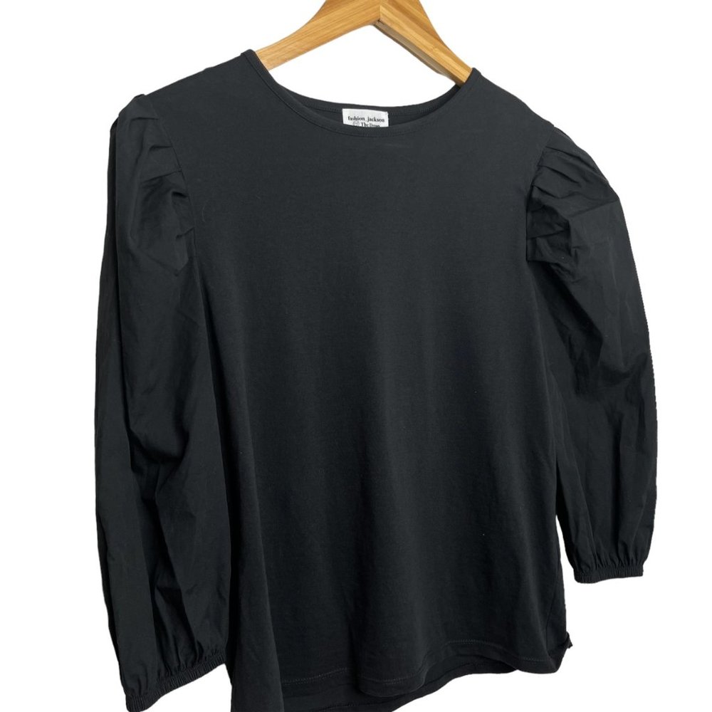 Fashion Jackson The Drop Top Womens Black Long Puff Sleeve Blouse Size S